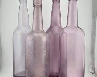 アンティーク アメジスト パープル ガラスボトル (3個セット) - 1915年