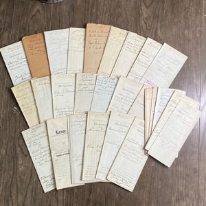 Documentos de liberación antiguos (décadas de 1870 a 1910), mecanografiados o manuscritos. Documentos a pluma estilográfica. Contabilidad/recibos antiguos, cartas antiguas y sobres.