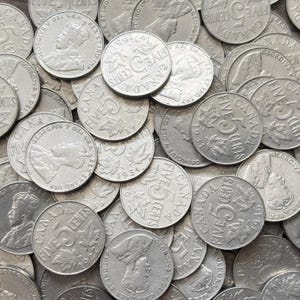 Antique Canadian 5 Cent Coins: 1922-1936 Nickel Coins. -Starter Lots, Vintage Currency. Old Nickels. King George, Patina Treasure. Gifts