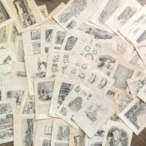 Pagine di libri/stampe d'epoca - primi anni 1900-30. Lastra di stampa - lotto antico. Giornale/artigianato. Ritagli, biglietti. Pagine di enciclopedia. Riempitivo per diario