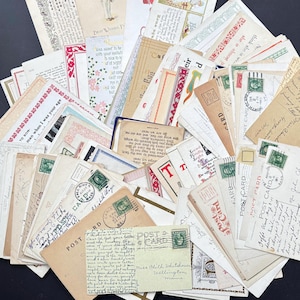 5 Antique Postcards: 1900s Vintage Ephemera for Junk Journals. Scrapbooking lots. Craft Packs, Handwritten Notes, Stamps. Collectable Decor