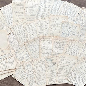 Vintage Karteikarten. 1940er Jahre?Handschriftliche Dokumente- gestempelt . Schulnotizen/Werbebuchstaben. Scrapbooking Journal Lots