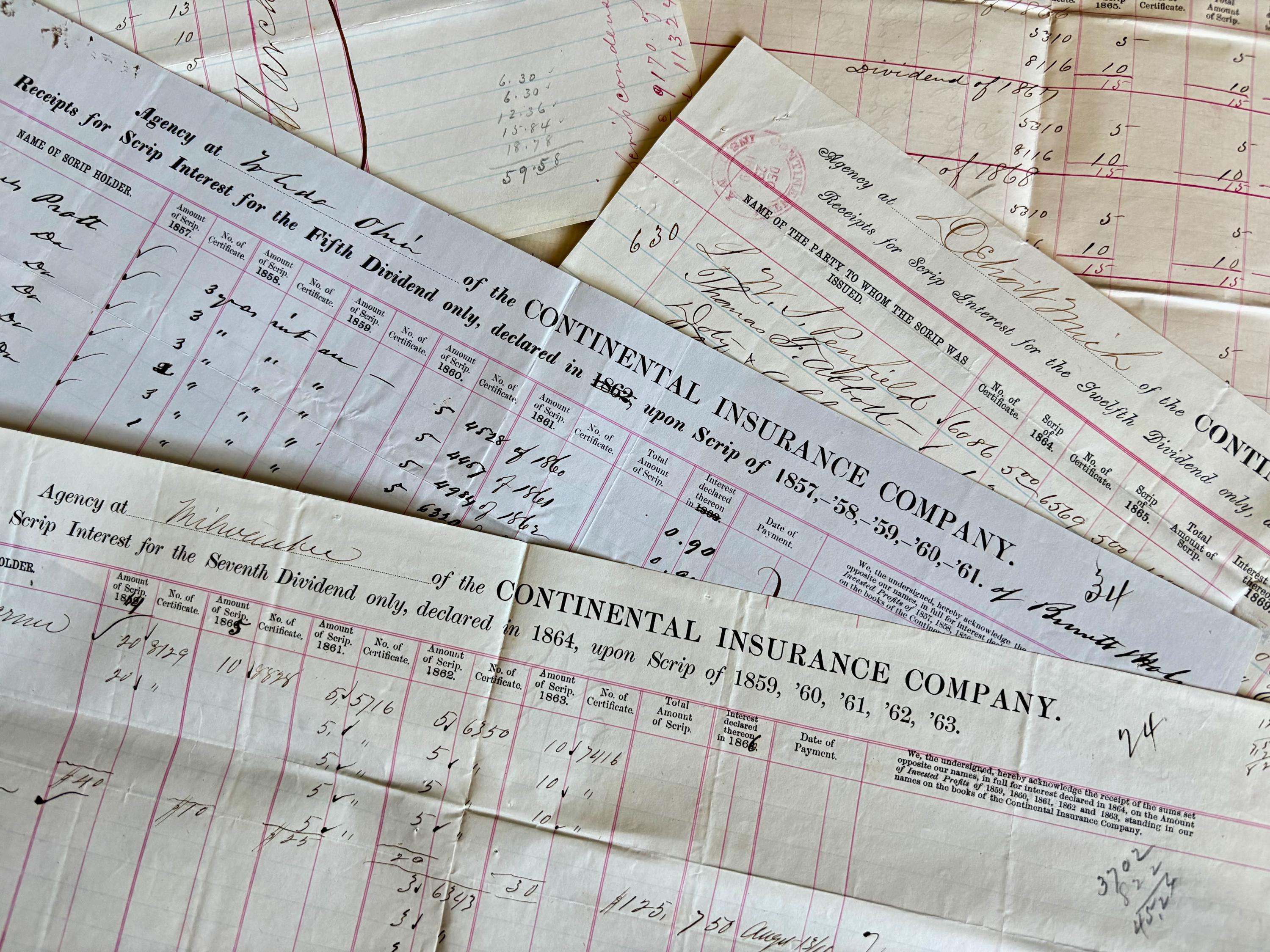 1860s/70s Ledger Papers! - Continental Insurance Co. Antique ...