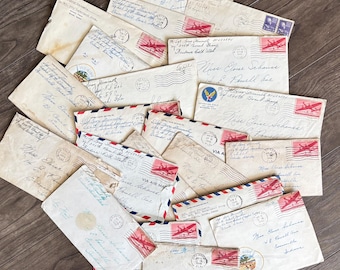 WWII Sweetheart Letters: Vintage War Correspondence, Stamps (Sets of 5). Military Collectables, Craft Packs. Photo Backdrops, Handwritten