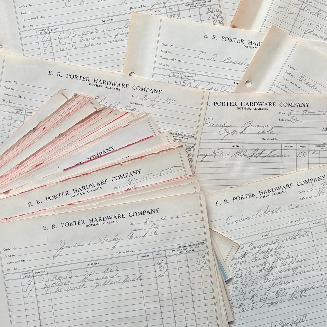 Vintage 1950’s Ledger Pages. E.R Porter Hardware Co. Dothan Alabama ...