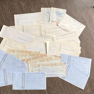 Comprobantes de acciones antiguos de las décadas de 1840 y 1900. Cartas manuscritas. Contabilidad/Documentos: Cartas antiguas. Sobres, fotos, titulares de billetes.