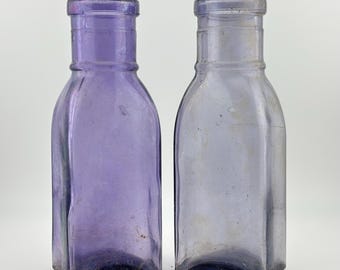 アンティークマンガンガラス瓶：サンパープル＆アクア、1915年以前の