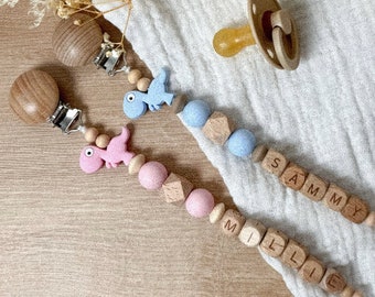 Blue + Pink Dino Pacifier Clip