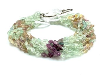 Designer exclusive unique jewelry. Beryl AAA beads elastic bracelet with silk tassel and heart matte bead