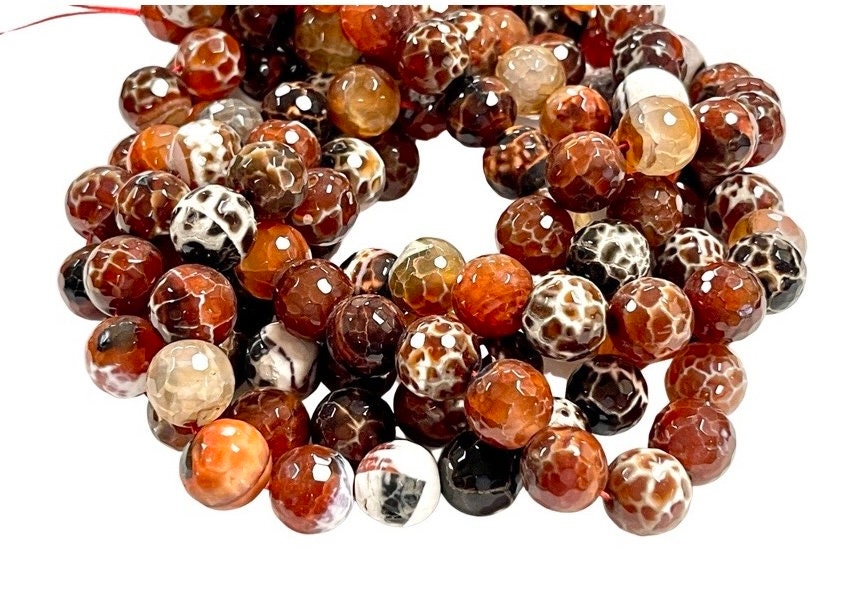 2 Strands/lot 10mm Colorful Cracked Fire Agate Faceted Stone Beads, Stone  Beads