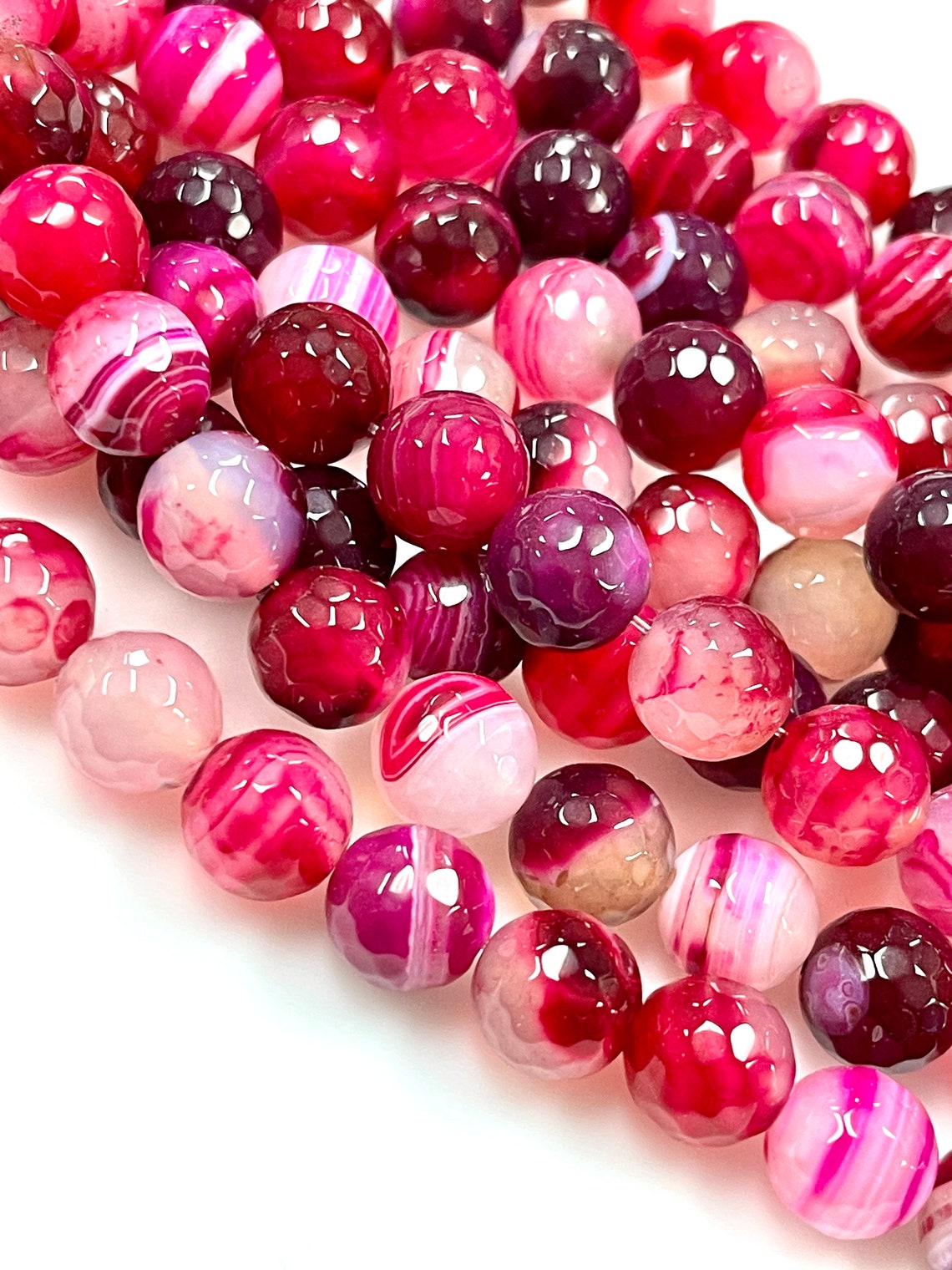 Natural Fuchsia Agate Faceted Gemstone Beads Round 4mm 6mm | Etsy