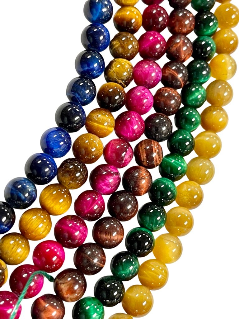 Tiger Eye Beads, Fuchsia Pink, 8mm Round - Golden Age Beads