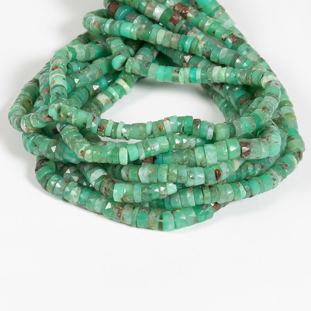 Natural African Chrysoprase Gemstone Faceted Heishi Rondelle Disc Beads ...