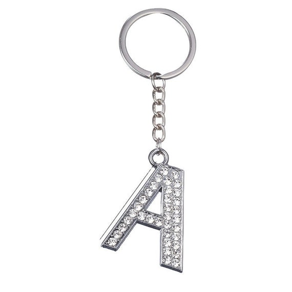 Keychain Letter Charms Rhinestone Diamond Alphabet Initial Etsy