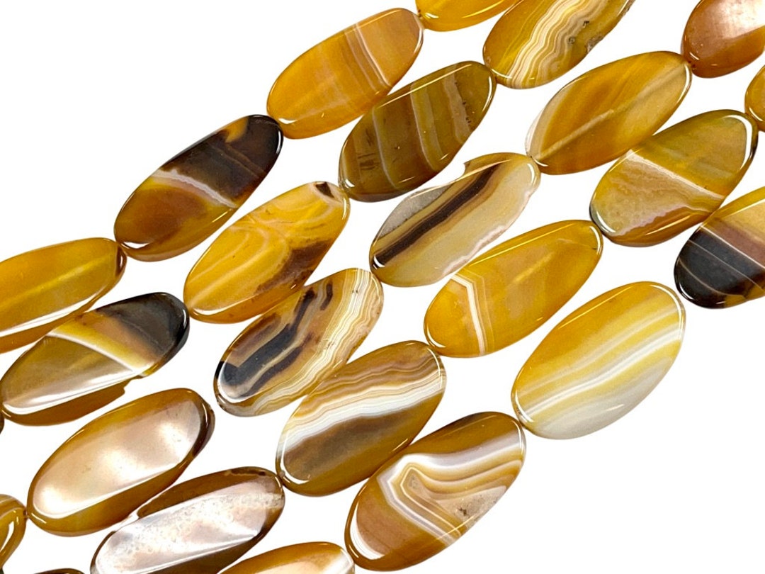 Stunning 50x25mm Yellow Banded Agate Gemstone Oval Shape Beads Strands
