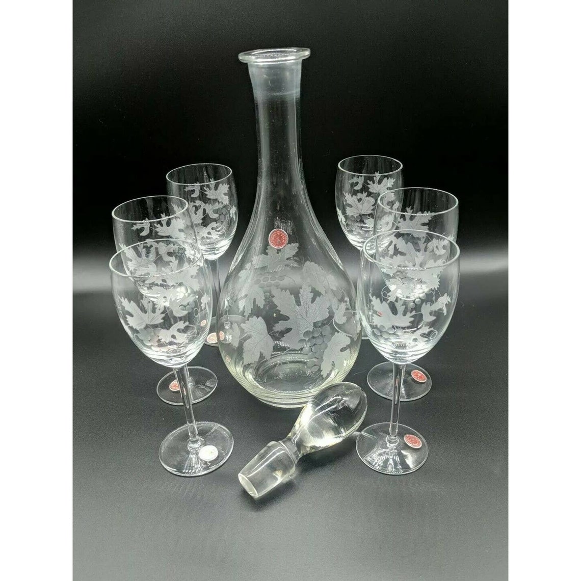 Made In Romania Decanter With Stopper And 6 Wine Glasses Etsy