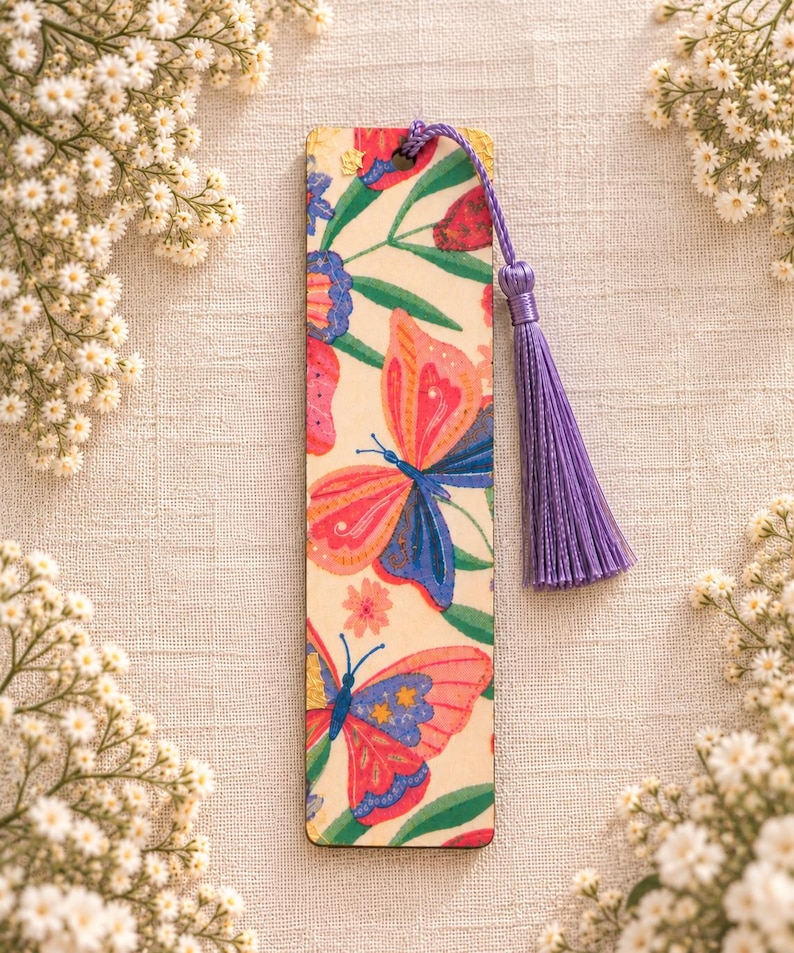 Butterfly Wooden Bookmark | Lavender Tassel Bookmark | Book Lover Gift ...