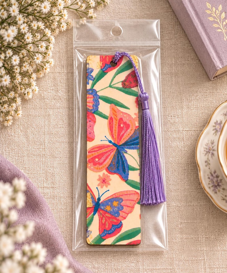 Butterfly Wooden Bookmark | Lavender Tassel Bookmark | Book Lover Gift ...