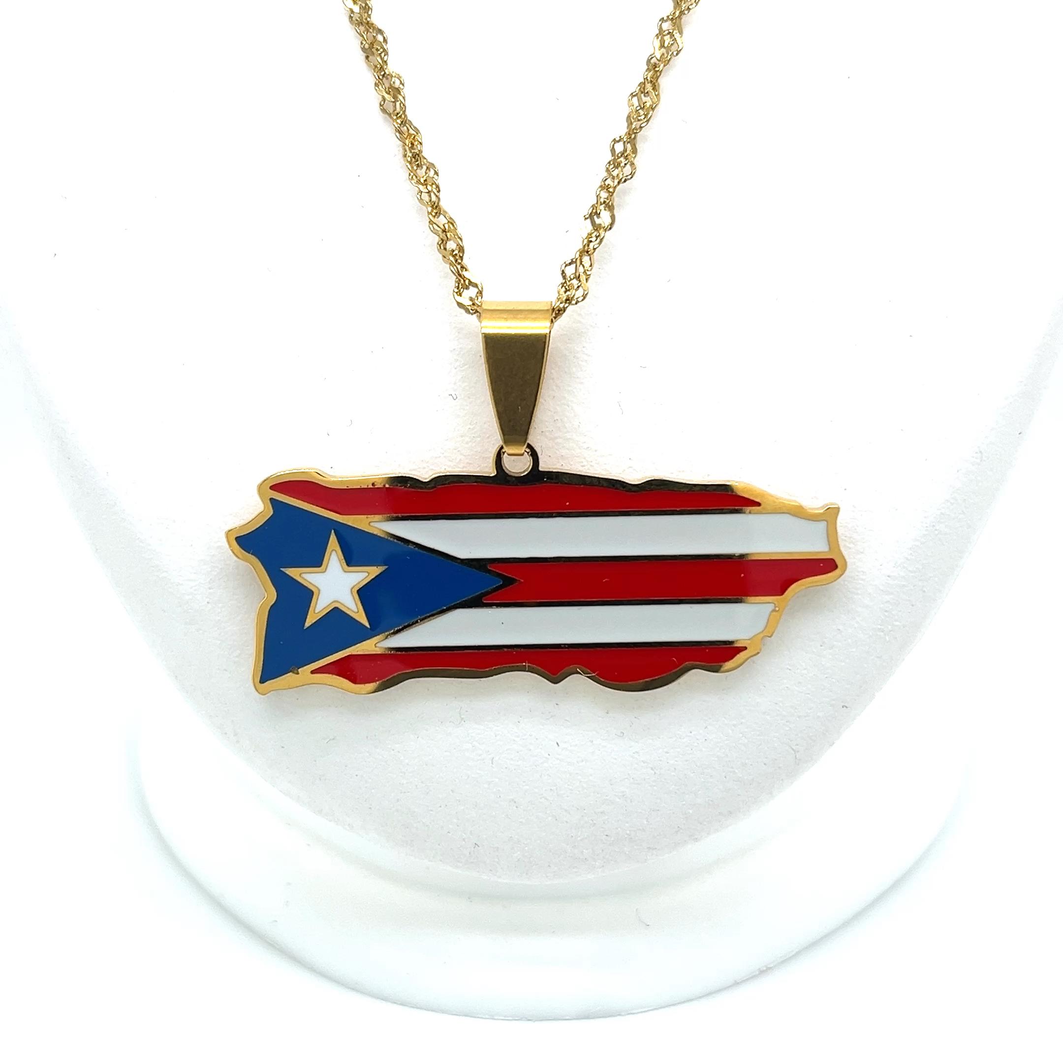 Heart Shaped Puerto Rico Map & Flag Pendant Necklace - Gold Color Stainless Steel Jewelry, Gift For Puerto Ricans - View #7