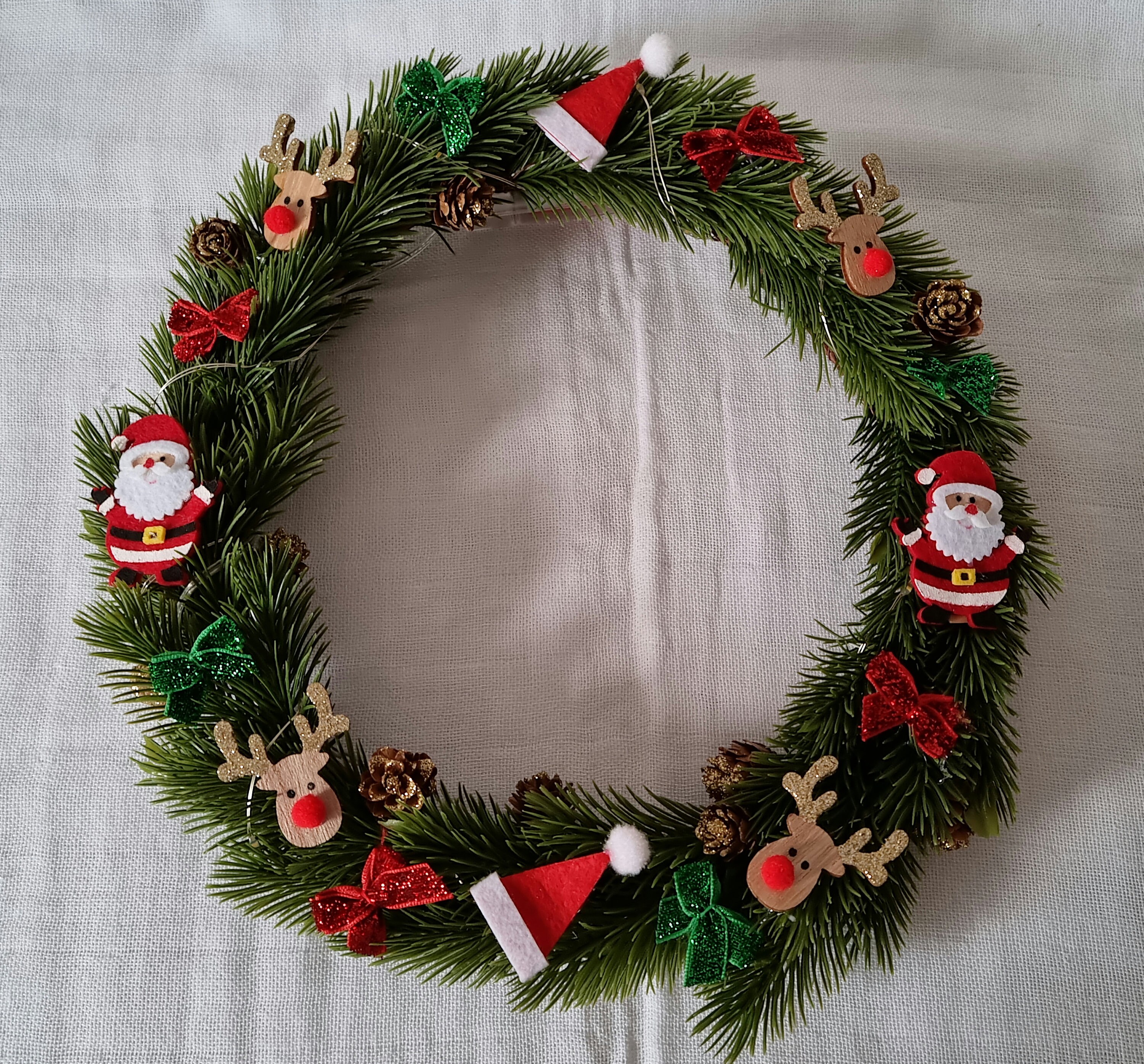 Couronne en Sapin Lumineuse Petit Sujet de Noël Couronne Pere Noel