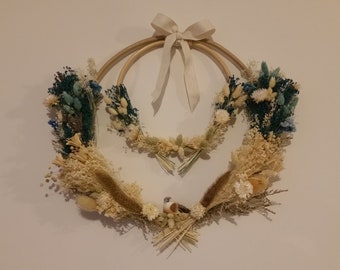 Flowercrafted decorative crown in rattan dried natural flowers "CAMPAGNE"