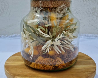 Decorative glass jar dried flowers beige and orange "ORANGE JAR"