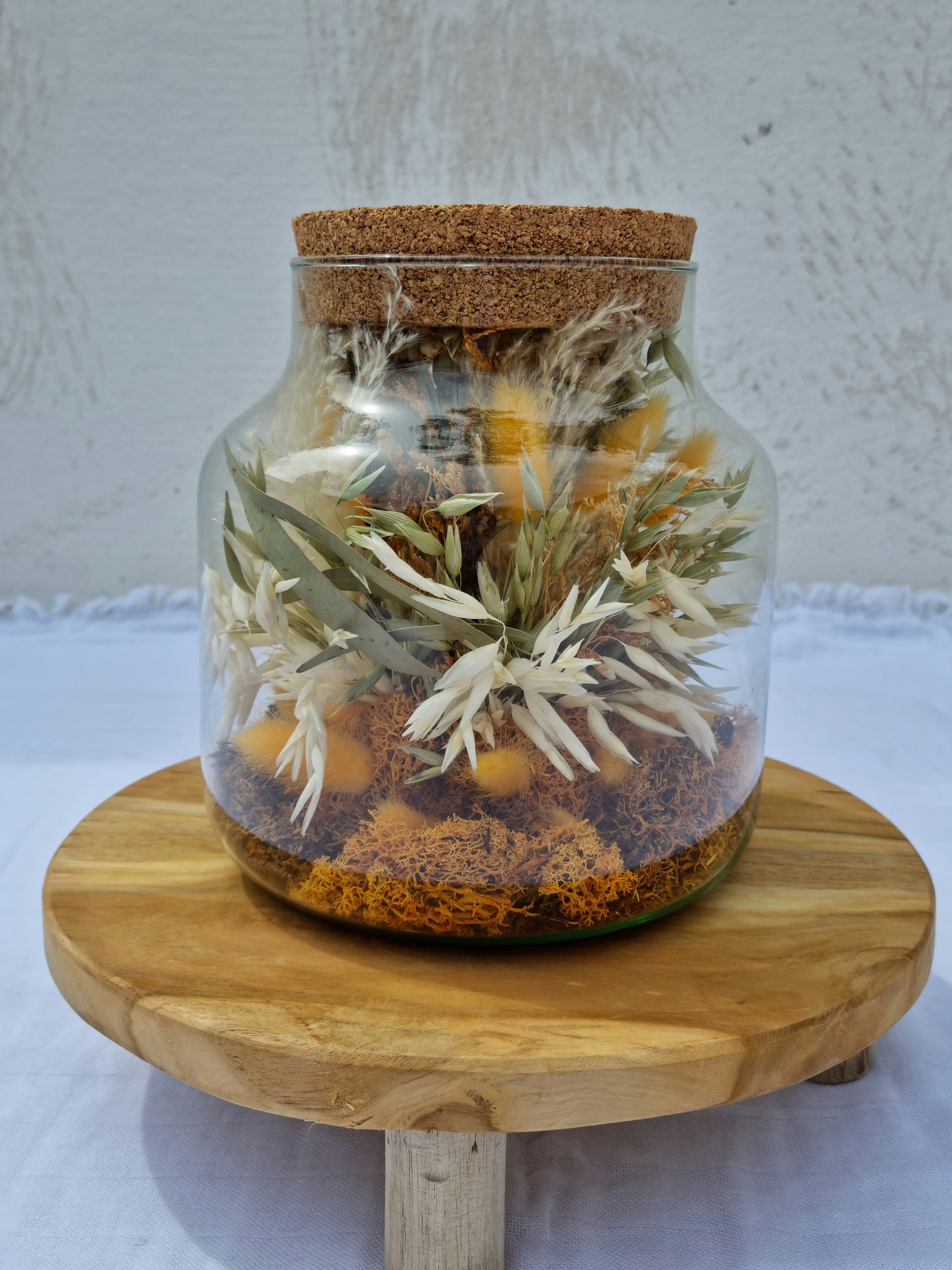 Bocal en Verre Décoratif Fleurs Séchées Beige et Orange Bocal Orange