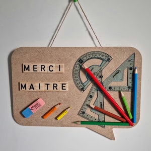 Gift master wooden painting special master decorated with colored pencils protractor square and letters "THANK YOU MR"