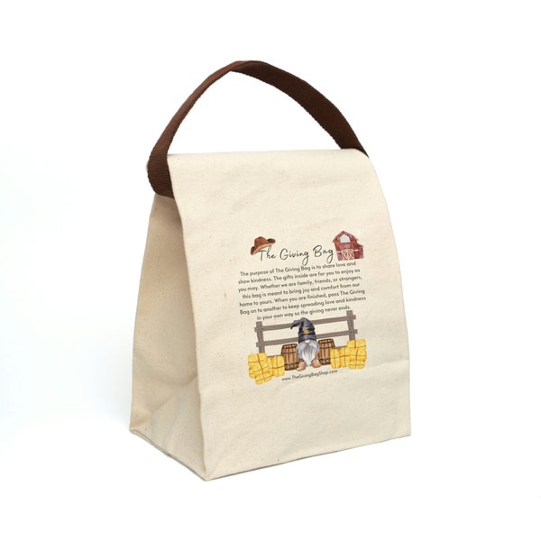 Le sac de don Western Cowboy Sheriff Farm Gnome Gnome Barn Canvas Lunch Bag avec sangle Pay It Forward Sac réutilisable