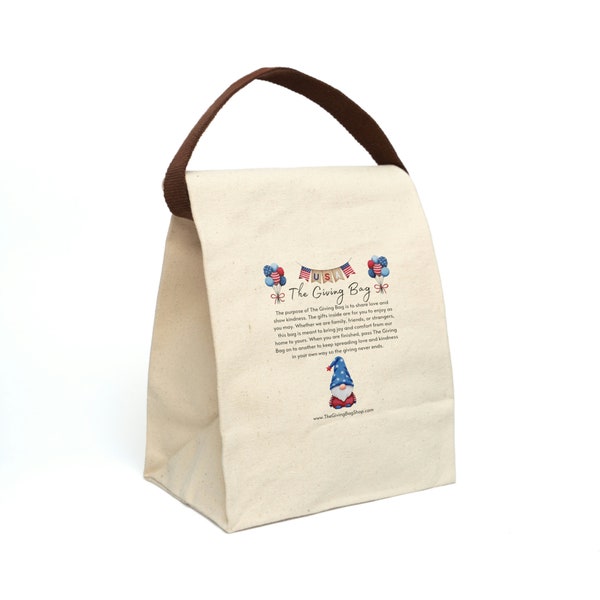 Le sac de cadeaux Sac à lunch en toile de gnome rouge blanc et bleu des États-Unis avec bracelet Pay It Forward Sac réutilisable