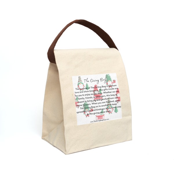 Le sac de cadeaux Holiday Gnome Tree Farm Canvas Lunch Bag avec sangle Pay It Forward Sac réutilisable