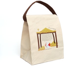 The Giving Bag Santa and the Christ Child Canvas Lunch Bag With Strap Pay It Forward Reusable Bag