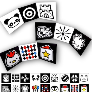 NOVITÀ 18 Design Schede pieghevoli sensoriali per bambini Schede flash per lo sviluppo Alto contrasto Bianco Nero Colore Visione neonatale RSBC Carità 0-6 mesi