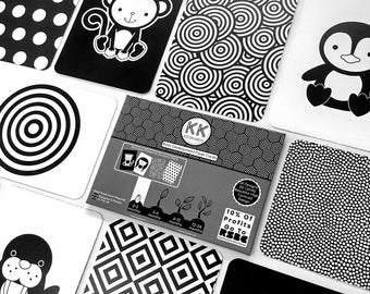 24 tarjetas de desarrollo sensorial para bebés de diseño, conjunto de animales, alto contraste, blanco, negro, visión para recién nacidos, caridad RSBC