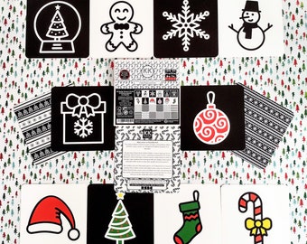 ÉDITION DE NOËL XMAS 24 Design Baby Sensory Development Flash Cards Set High Contrast Blanc Noir Couleur Newborn Vision Rsbc Charity