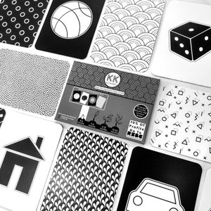 24 Diseño Bebé Desarrollo sensorial Tarjetas Flash Conjunto de objetos Alto contraste Blanco Negro Visión del recién nacido RSBC Caridad