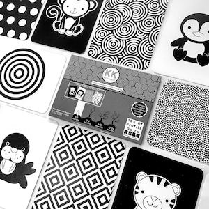 24 Design Baby Sensory Development Flash Cards Animal Set High Contrast White Black Newborn Vision RSBC Charity zdjęcie 1