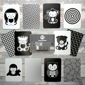 24 Design Baby Sensory Development Flash Cards Animal Set High Contrast White Black Newborn Vision RSBC Charity zdjęcie 2