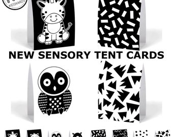 NEW 8 Design Baby Sensory Tent Standing Flash Cards Tummy Time Black White High Contrast Newborn Gift KIDSKARDS