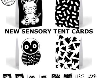 NOVO! Tenda Sensorial para Bebê com 8 Designs, Cartões de Aprendizagem para Engatinhar, Preto e Branco, Alto Contraste, Presente para Recém-Nascidos (KIDSKARDS)