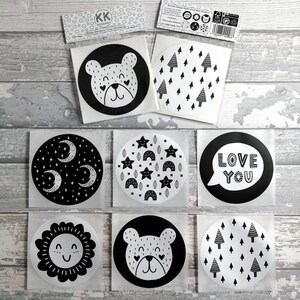 6 Scandi Design Baby Sensory Vinyl Wall Stickers High Contrast White Black Newborn Vision RSBC Charity zdjęcie 2