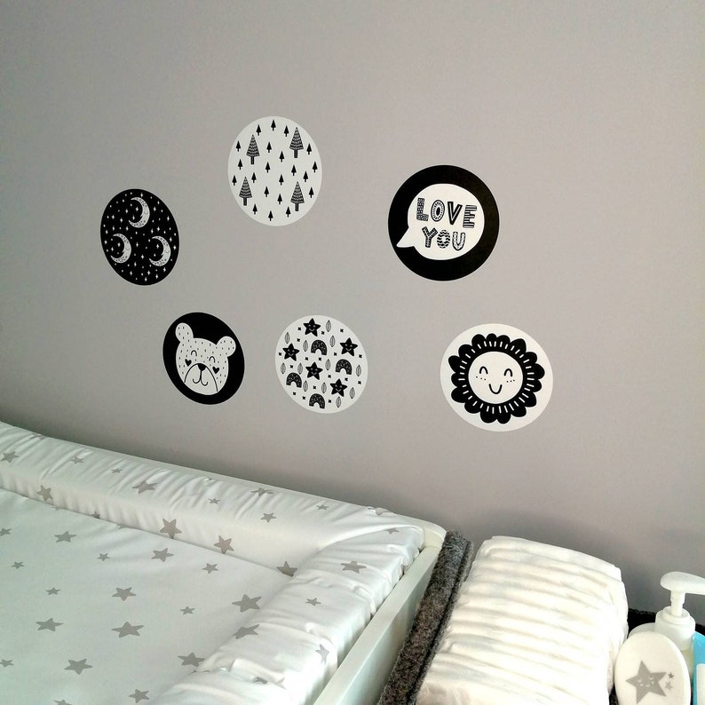 6 Scandi Design Baby Sensory Vinyl Wall Stickers High Contrast White Black Newborn Vision RSBC Charity zdjęcie 5