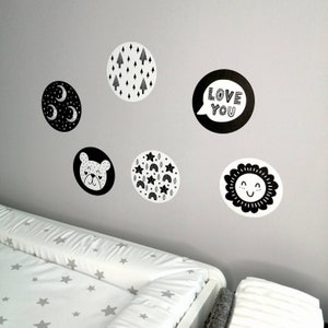 6 Scandi Design Baby Adesivi murali in vinile sensoriale ad alto contrasto Bianco Nero Neonamba Visione RSBC Charity