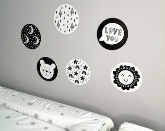 6 Scandi Design Baby Sensory Vinyl Wall Stickers High Contrast White Black Newborn Vision RSBC Charity