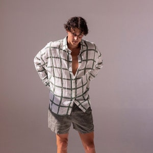 Soft linen set (shirt and shorts) for men with original print | loungewear | button down shirt | shirt for summer