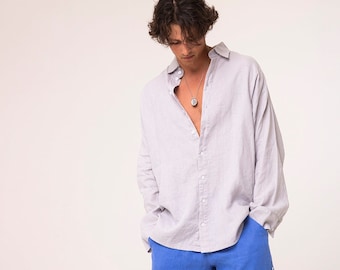 Grey linen shirt for men | loungewear | linen shirt  | shirt for men | men's shirt