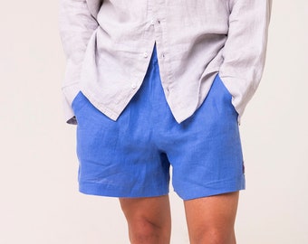 Blaue Leinen Shorts für Männer | Shorts mit Taschen | Sommer Shorts