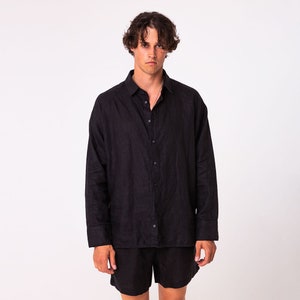 Black linen shirt for men | loungewear | linen shirt  | shirt for men | men's shirt