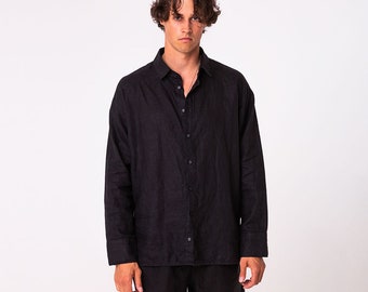 Black linen shirt for men | loungewear | linen shirt  | shirt for men | men's shirt