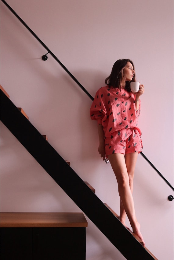 Soft Linen Pajamas With Watermelon Print Loungewear Summer Pajama